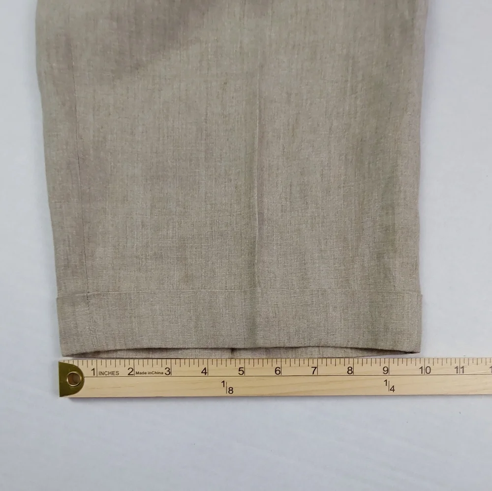 Paul Fredrick Dress Pants Mens Size 38x29 Beige Tan 100% Linen Pleated Cuffed